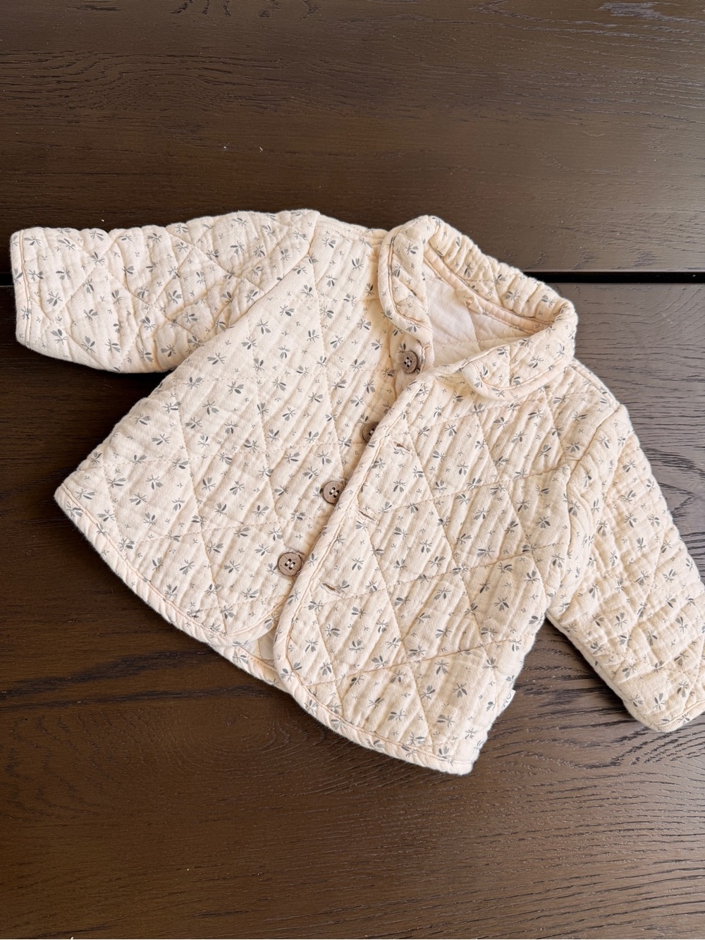 Quincy Mae Cream Quilted Floral Baby Jacket